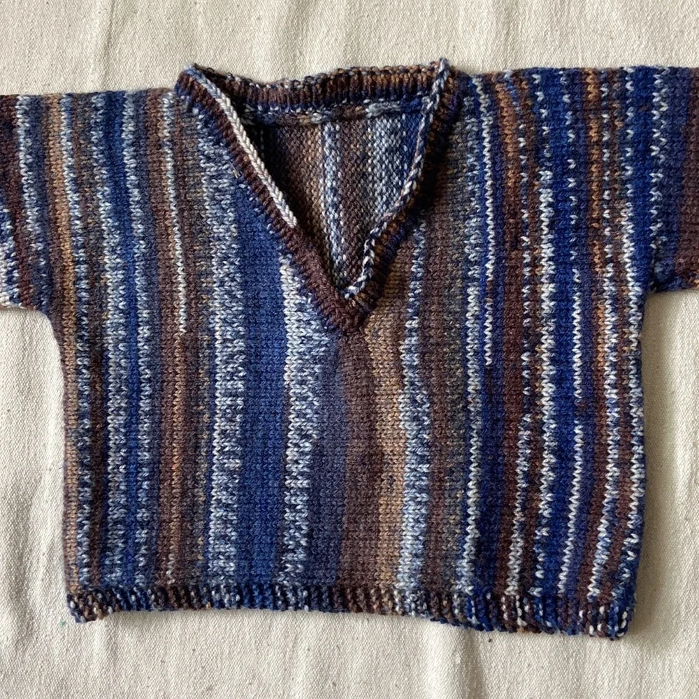 HANDMADE WOOL Hand Knit Sweater Sweatshirt Jacket Jumper Pullover Cozy Blue